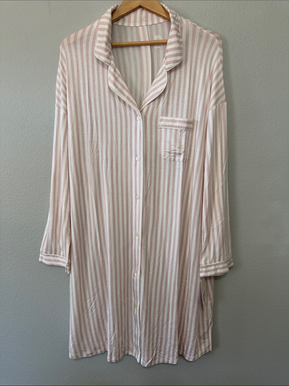 Relaxed Pink & White Striped Button-Up Sleep Shirt lightweight cool material 2XL